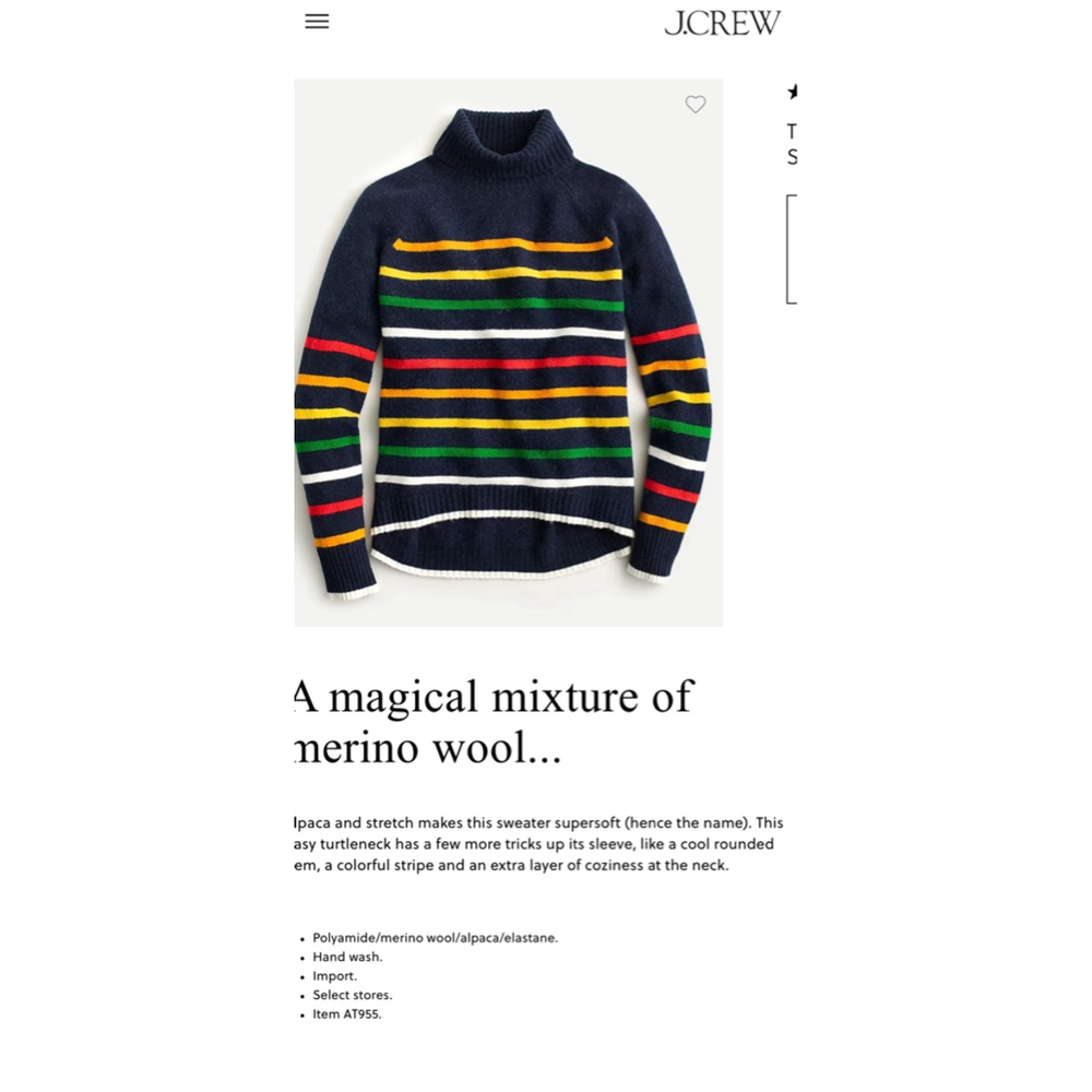 J.Crew Supersoft Navy Multistriped Turtleneck Sweater M - Picture 4 of 13